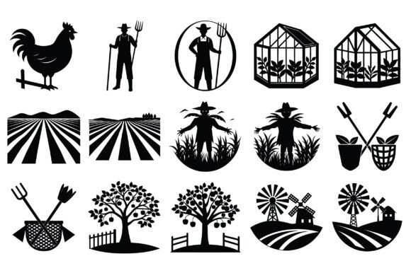 Farming Logo Silhouette Vector -Vol 2