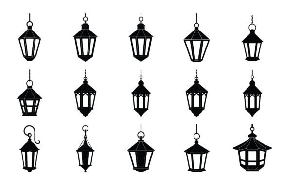 Hanging Lantern Silhouette Vector - Vol 2