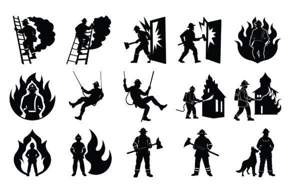 Silhouette Firefighters Pose Vector