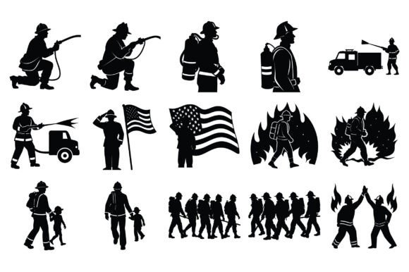 Silhouette Firefighters Pose -Vol 3: A Strategic Resource for Creative and Professional Use