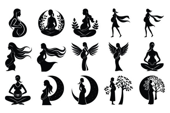 Silhouette Pregnant Lady Vector -Vol 2